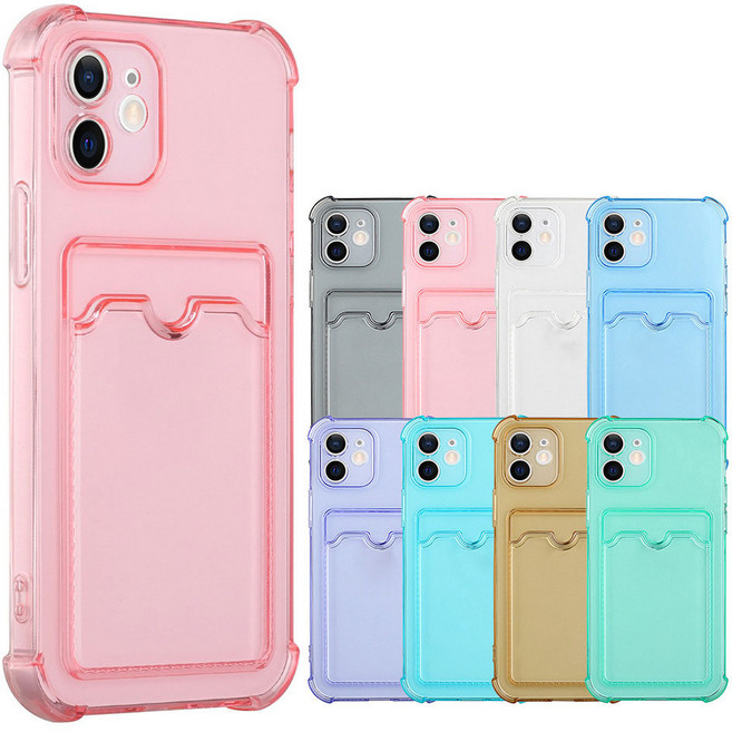 우꾸모 아이폰 7 8 플러스 X XS XR 11 12 MINI PRO MAX 프로 맥스 미니 컬러 투명 에어백 카드 수납 젤리 케이스 7+ 8+ 핸드폰 AC1631
