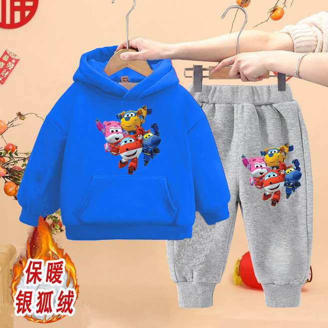 男孩加絨套裝 超級飛俠衛衣兒童保暖兩件套