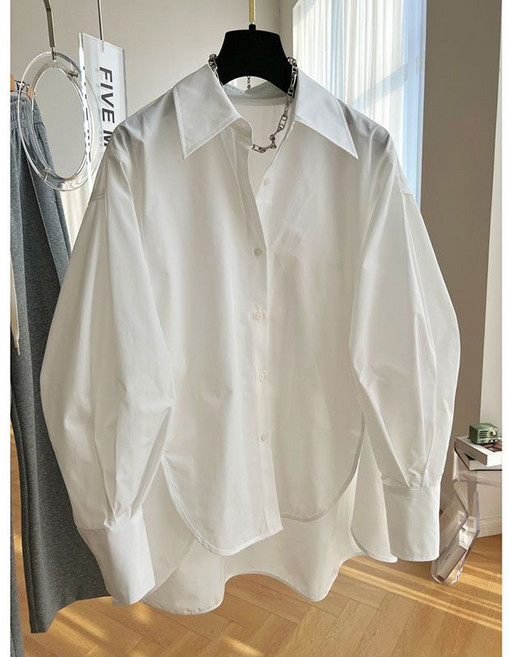 프렌치 화이트 양다리 소매 디자인 루즈핏 셔츠 여성 가을 시크 상의