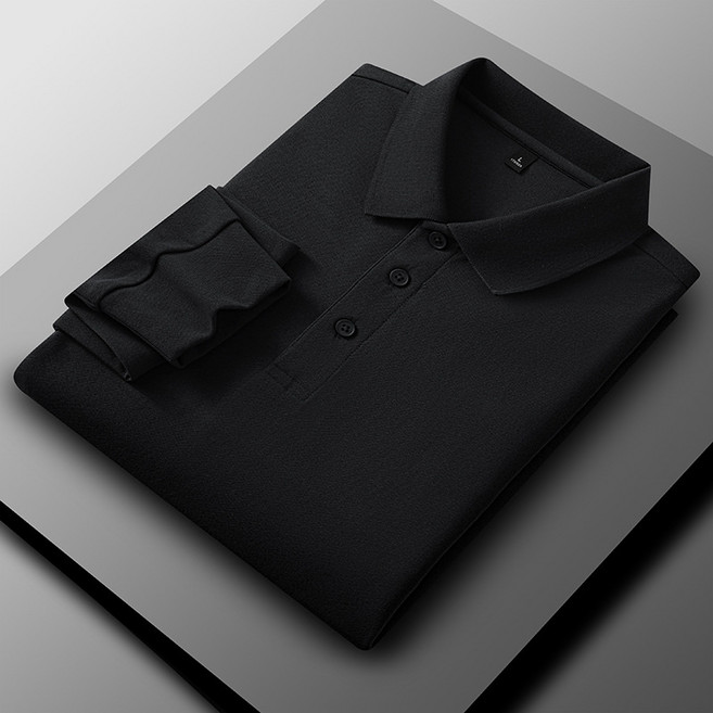 跨境2025秋冬季新款長袖翻領男士商務休閒純色時尚百搭POLO衫