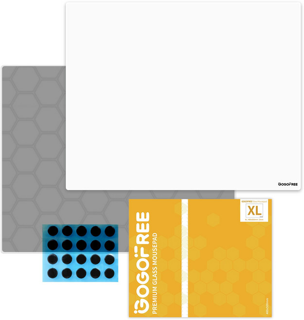 GOGOFREE 강화유리 마우스패드 게이밍 마우스 패드 -V2실리콘 XL-40X50cm, 1개, WHITE,XL-40x50cm