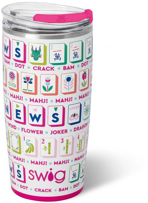 Swig Life 710ml(24온스) 파티 컵 EZ 슬라이더 뚜껑이 있는 쌓을 수 있는 단열 여행용 커피 텀블러 컵 홀더 친화적 스테인리스 스틸 709.8ml(24온스), MAHJONG