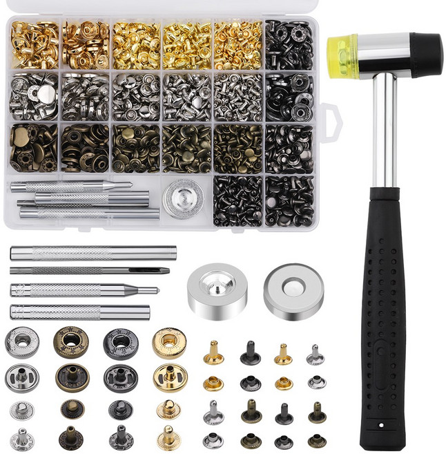 가죽 수공도구 320 종 가죽 리벳 60 종 가죽 단추펀치 도구 세트 6mm 8mm 양면 리벳 DIY 공예 세트, 1개