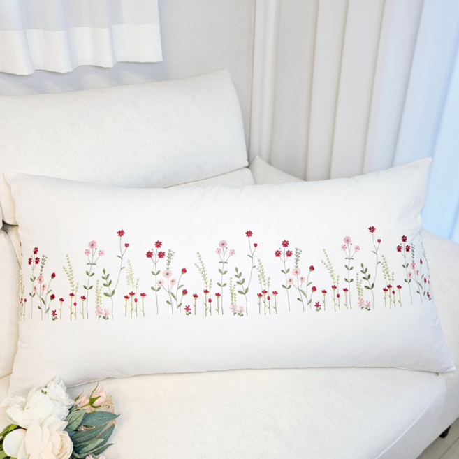 홈수니 침대등받이 대형쿠션 커버 워싱광목 들꽃레드 자수