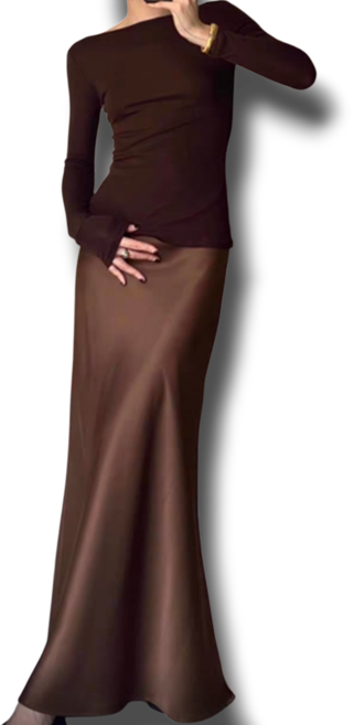 여성 새틴 머메이드 롱스커트 고광택 밴딩 실크 롱치마 아비토브랜드