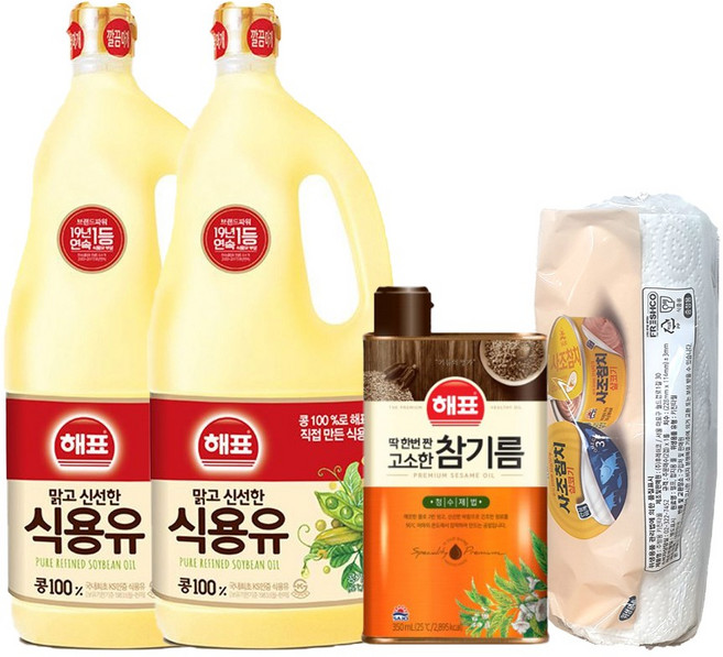 해표 식용유1.8L x 2개 + 해표 고소한참기름 350ml, 1세트