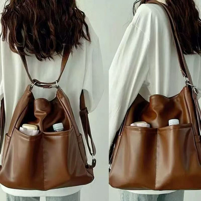 多功能雙肩斜挎包 女 兩用通勤包包 新款上課託特包 單肩挎包 通勤包 上班包包 媽媽包 包包女, 棕色【防水塗層 加厚加固】