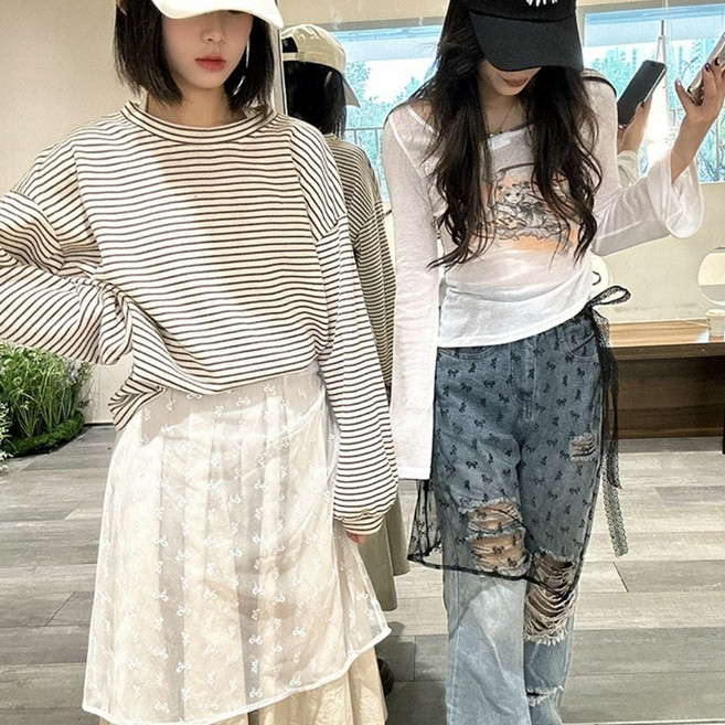 여성 망사 레이스 랩스커트 페이크 레이어드스커트 han+8214pR