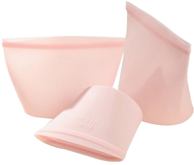 Tiger Pavilion 다용도 실리콘 지퍼백 3종 세트 500ml + 1000ml 1500ml, 1개, 핑크