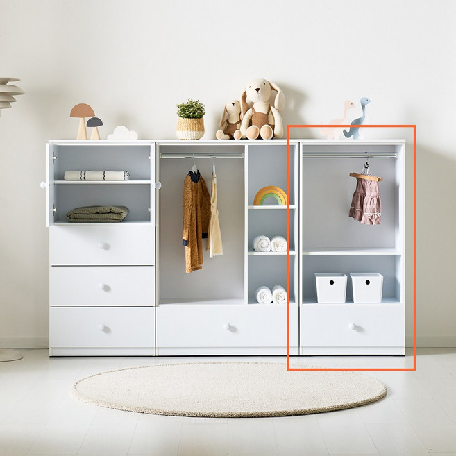 바니 600 아기옷장 베이비장 주니어장 무광 오픈 행거 수납장 HW1100, 화이트