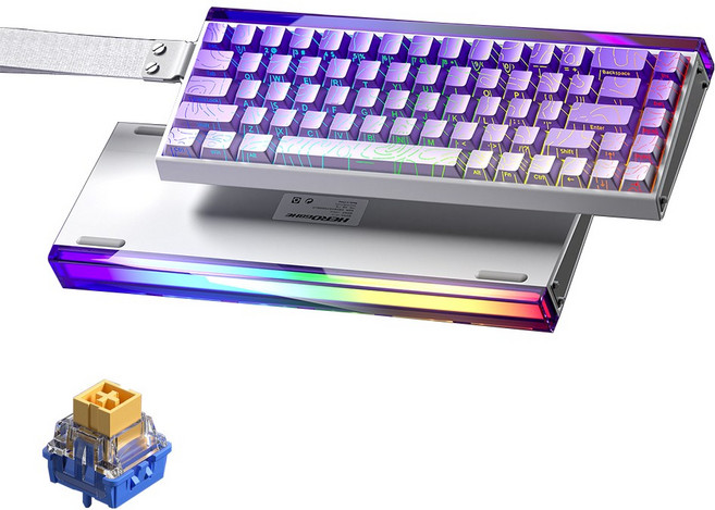 AULA HERO 68 HE 마그네틱 자석축 기계식 키보드 유선 8K 게이밍 키보드, RGB lighting box wired, purple white contour line