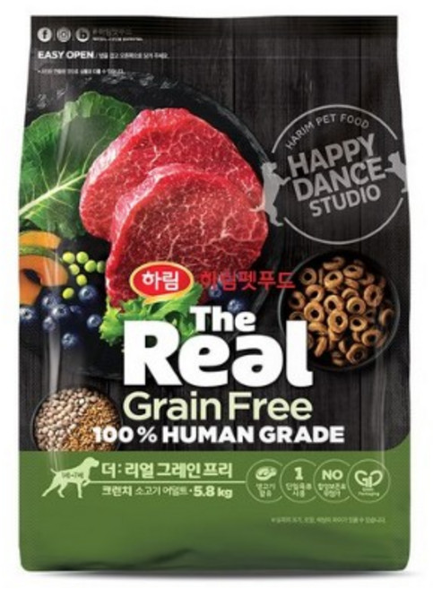 하림펫푸드 어덜트 강아지 더리얼 그레인프리 크런치 건식사료, 소, 5.8kg, 1개