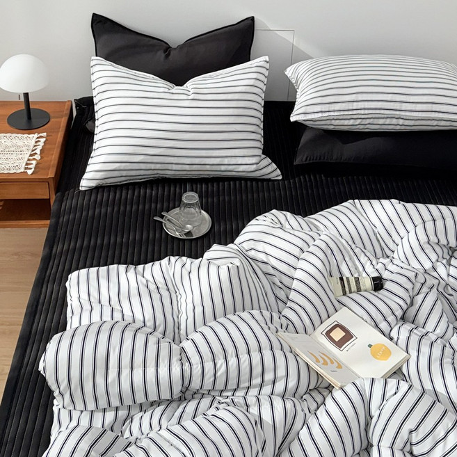 코니크 스트라이프 먼지없는 사계절 차렵이불 세트 이불세트
