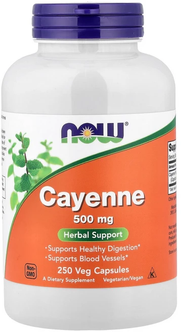 NOW Foods Cayenne 500mg 250캡슐 카이엔, 250정, 1개 - 쿠팡