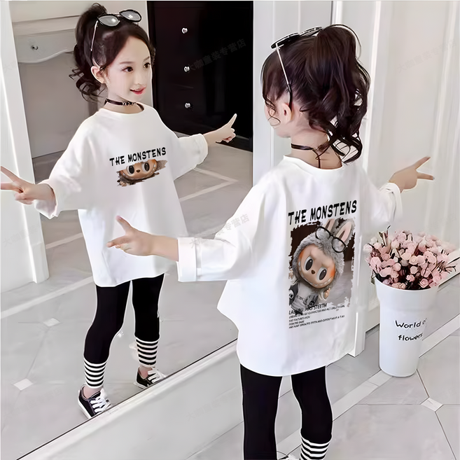 언니아라 키즈 여아 면 데일리 라운드넥 캐릭터 긴팔 티셔츠 llz048