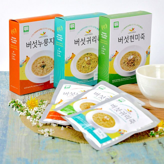 유기농 버섯죽 3종세트 9팩 (버섯현미죽/버섯누룽지죽/버섯귀리죽), 9개