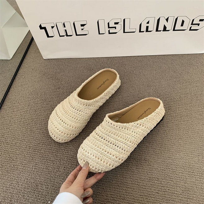 ShengRanshoes 法式小眾網面鏤空透氣包頭半拖鞋女夏季新款外穿涼鞋