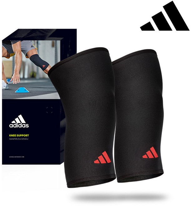 1+1 아디다스 퍼포먼스 무릎 보호대 레드 니슬리브 배구 등산용 축구 작업용 농구 운동 여자 남자, 2개, 블랙+레드