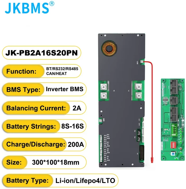 JKBMS V19 8S16S 24V48V 200A - 가정용 스마트 에너지 저장 장치 그로와트 데이 인버터 호환 리튬인산철리, 02 JK-PB2A16S20P