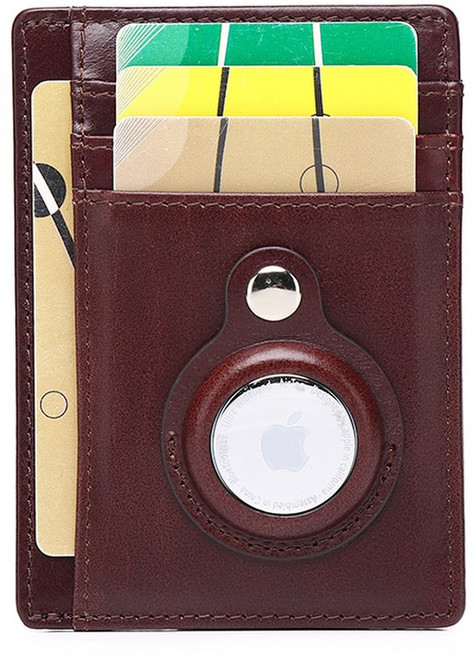 SCHLATUM 가죽 RFID 슬림 미니멀리스트 카드홀더 에어태그 보호 케이스 남성용 비즈니스 지갑