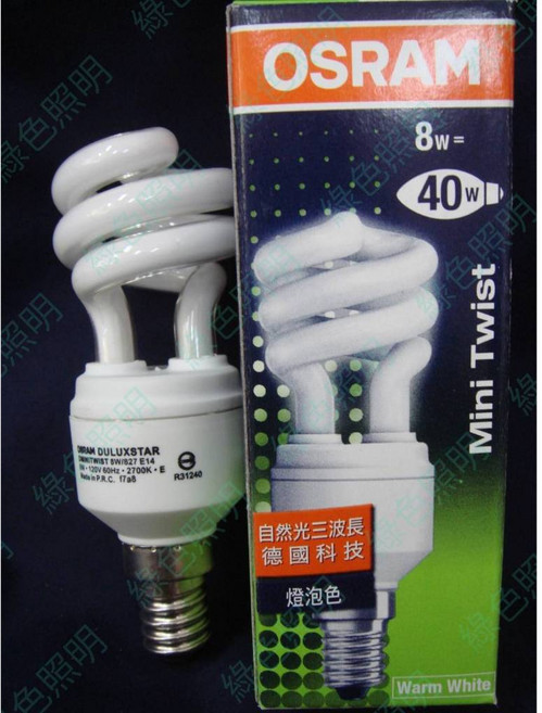 OSRAM DULUXSTAR E14 8W 螺旋省電燈管, 1個, 865-只有白光
