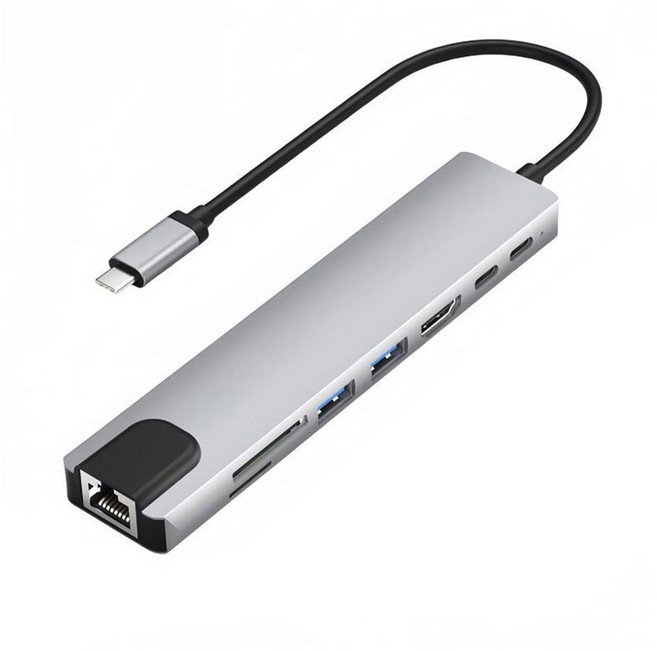 12合1擴展集線HUB USB-C 具備USB 3.0 Type-C HDMI VGA 網路及音頻接口 輕巧便攜 方便資料傳輸與設備連接, 8合1擴展集線HUB USB-C, 1個, P786414243779