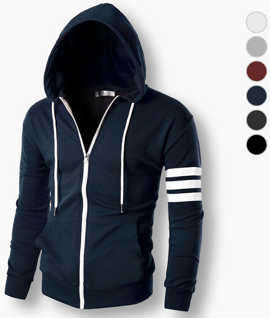 [GIVON] 기본 남녀공용 6color 특양면 슬림핏 3줄 스트라이프 후드집업 / DCF250