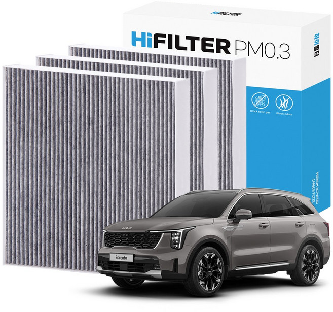2+1 하이필터 PM 0.3 활성탄 자동차 에어컨 필터 기아, 3개, 더 뉴 쏘렌토 (MQ4 PE) HI-L112