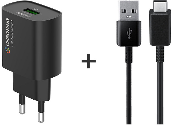 UBX QC 3.0 가정용 고속 충전기+삼성 호환 C타입 고속 충전 케이블, 블랙, 1개