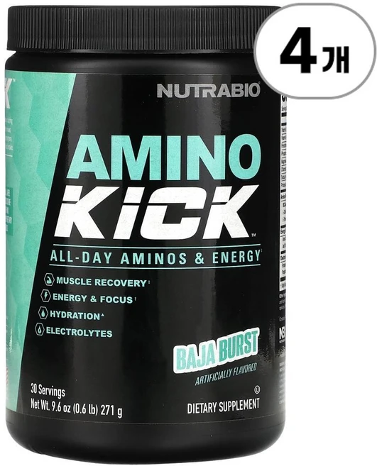 뉴트라바이오 아미노 킥 바하 버스트 NutraBio Amino Kick Baja Burst 271g, 4개 - 쿠팡