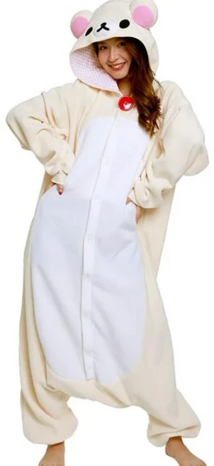 새로운 귀여운 만화 캐릭터 Rilakkuma Kigurumi 곰 자매 성인 애니메이션 점프 슈트 잠옷 Kawaii Anime Per, 01 XL  height 180-190cm, 02 A