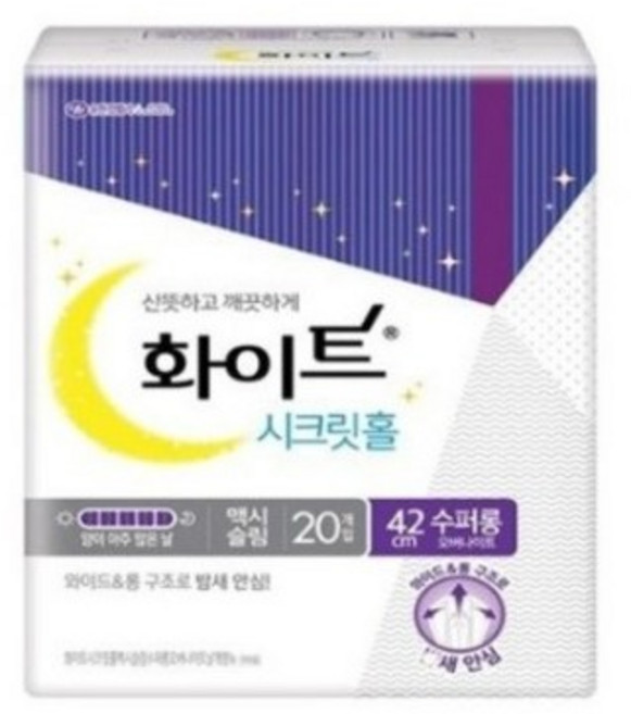 화이트 시크릿홀 수퍼롱 오버나이트 생리대 날개형, 패드형, 20개입, 6개