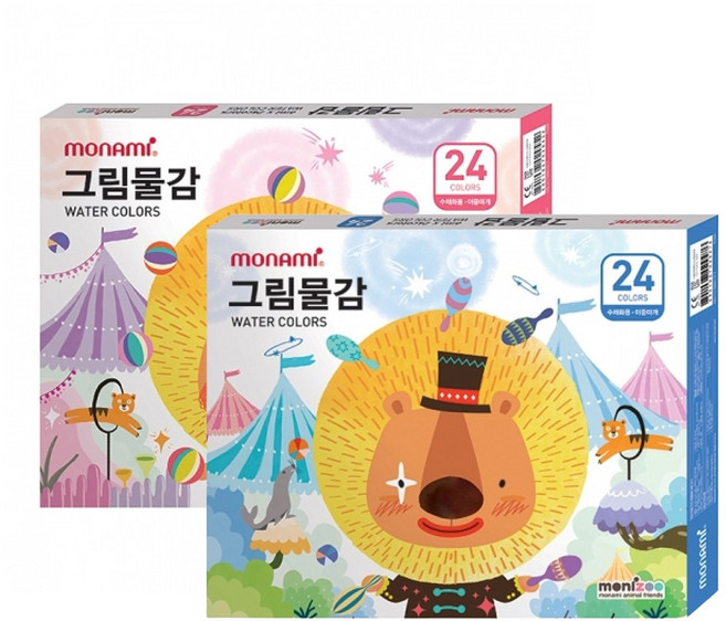 모나미 모니주 수채물감 6ml 24색 새학기 준비물 이름표 견출지 세트, 블루