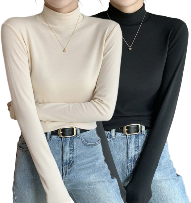 도도미아 여성 도톰기모 목폴라 반목티 긴팔 티셔츠 2종 세트