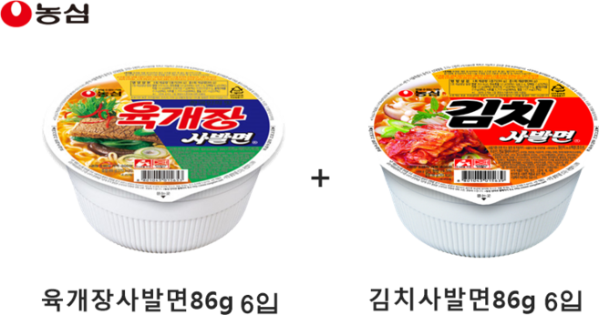 농심 육개장사발면 86g X 6개 + 김치사발면 86g X 6개, 1박스