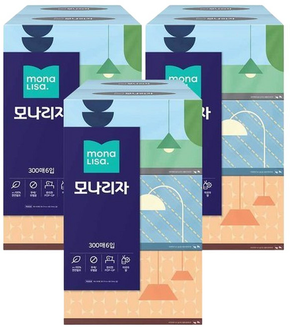 모나리자 미용티슈 300매 6입 X 3개 (총18개), 6매