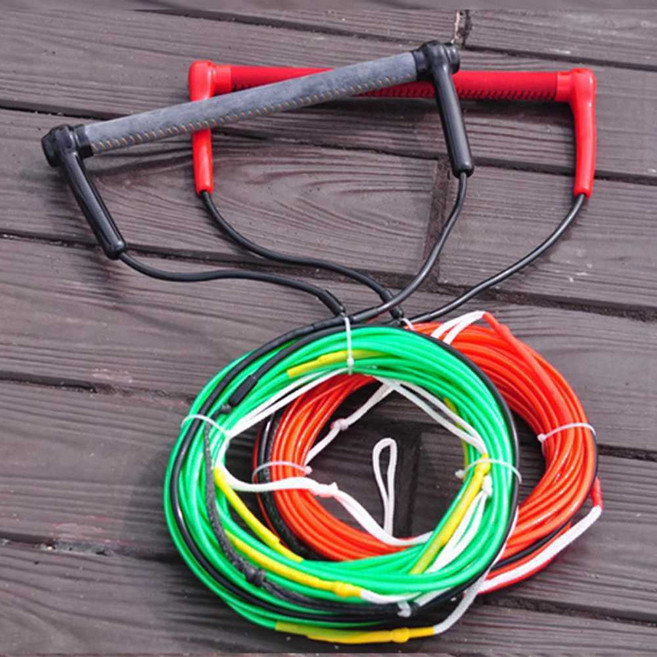 수상스키 핸들로프 웨이크보드 레져 보트핸들 수상, 주황/빨강 스티치 가죽 로프