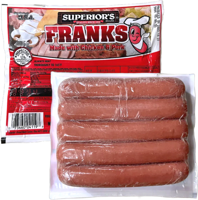 부대찌개 후랑크 소세지 슈페리어 소시지 미국, 8개, 454g