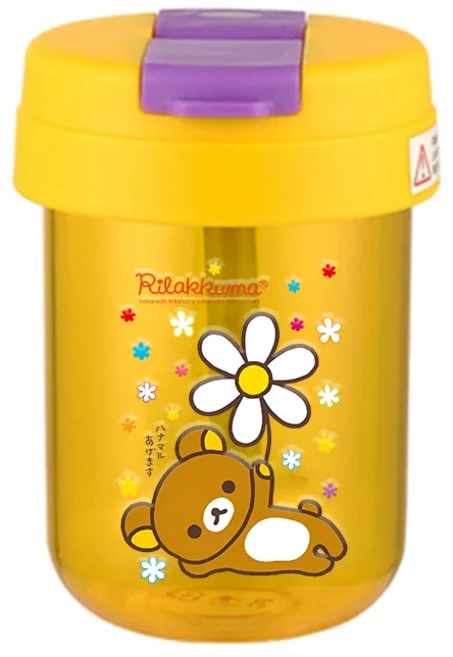 귀여운 곰 리락쿠마 300ml 밀짚 워터 컵 미니 휴대용 야외 스포츠 물병 이중 마시는 안티 가을 우유 커피, 02 QSX73