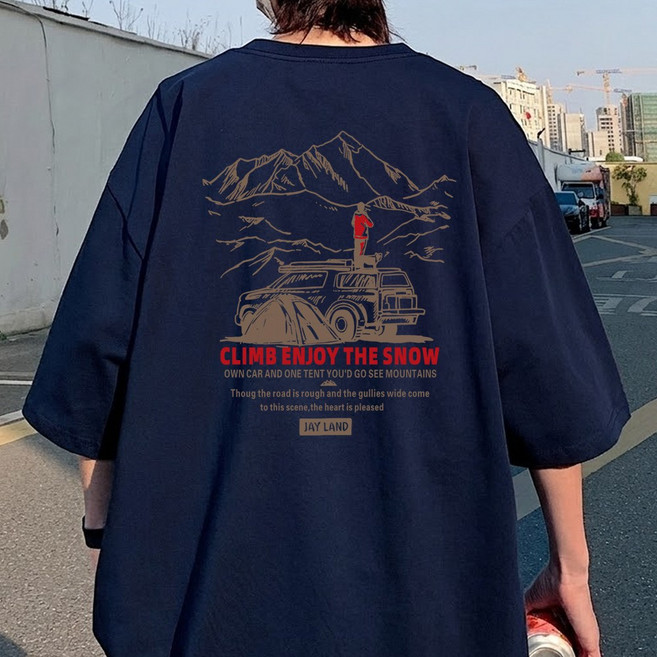 JBOOM 남자 오버핏 반팔티 스노우캠 프린트 티셔츠