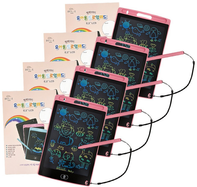 벨베이비 유아용 드로잉패드 8.5인치 전자칠판 LCD, 핑크, 4개