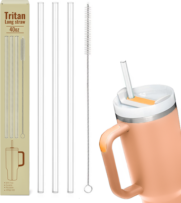 쿠마켓 트라이탄 롱 스트로우 30cm(1.18L) 3p + 세척솔 1p, 1세트, 1세트