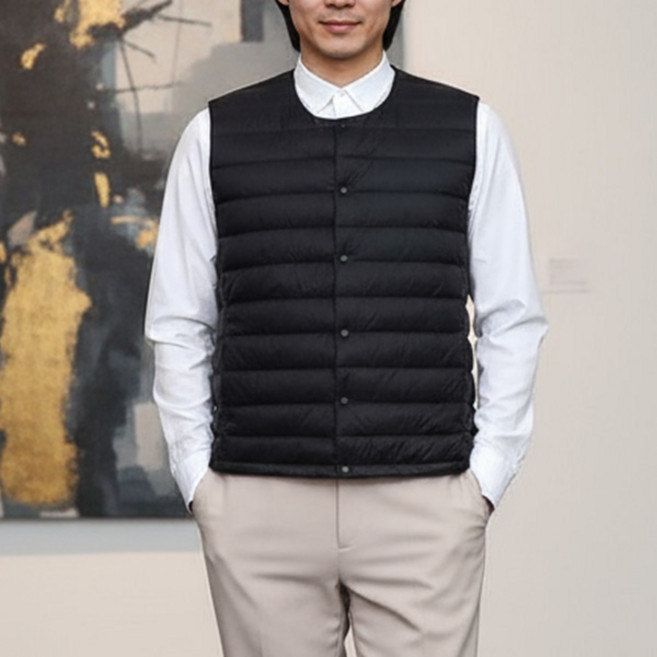 남자 오리털 경량 패딩조끼 이너 덕다운 베스트 패커블