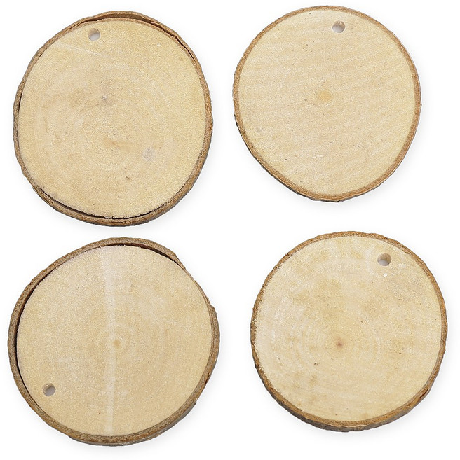 [오꿈] 천연 나무조각 대용량 자연목 DIY 만들기 재료 1kg, 23 타공원형 중 약110입