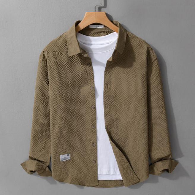 삼제태전 가을 시즌 남성 캐주얼 루즈핏 패션 단색 긴팔 셔츠 외투 상의 중년 남성