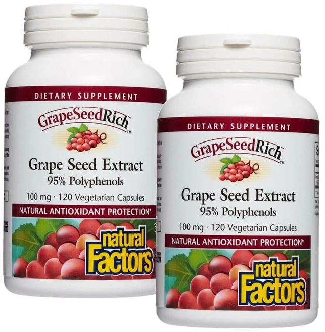 내추럴팩터스 포도씨 추출물 100mg 폴리페놀 캡슐 Natural Factors GrapeSeedRich Grape Seed, 120정, 2개 - 쿠팡