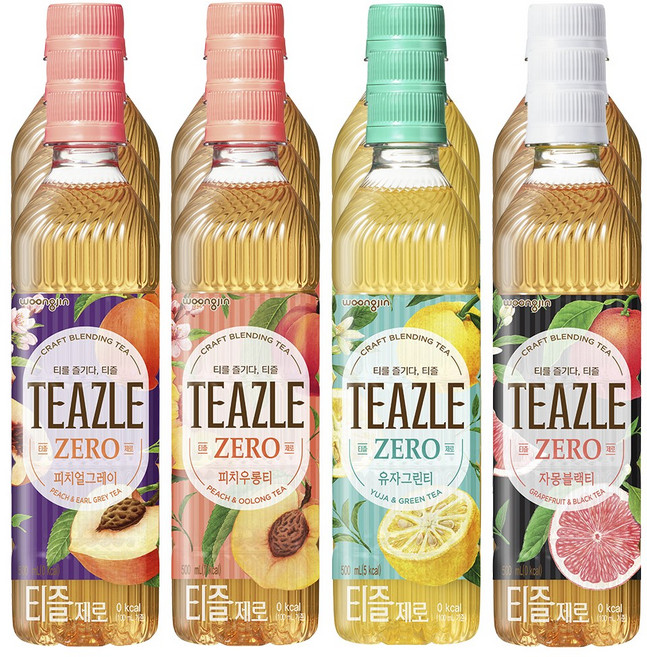 티즐 제로 음료 세트 우롱티3 유자그린티3 자몽블랙티3 피치얼그레이3, 1세트, 500ml
