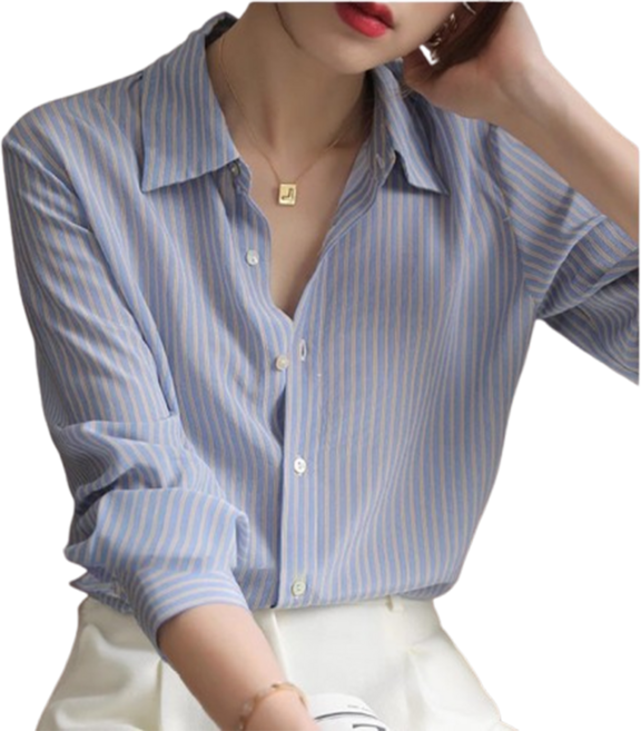 페이퍼먼츠 여성용 모던 스트라이프 긴팔 카라 셔츠 23145