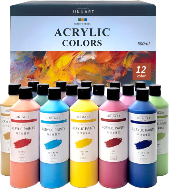 대용량 아크릴물감세트 12색 24색 세트, 12색(A타입), 500ml
