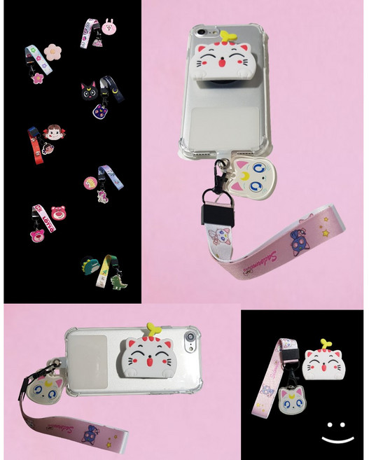 루카 Trendy Item! 아이폰6 시리즈 투명 방탄 휴대폰 커버 귀요미 캐릭터 스마트톡 거치대 + 핸드 스트랩[3종세트]